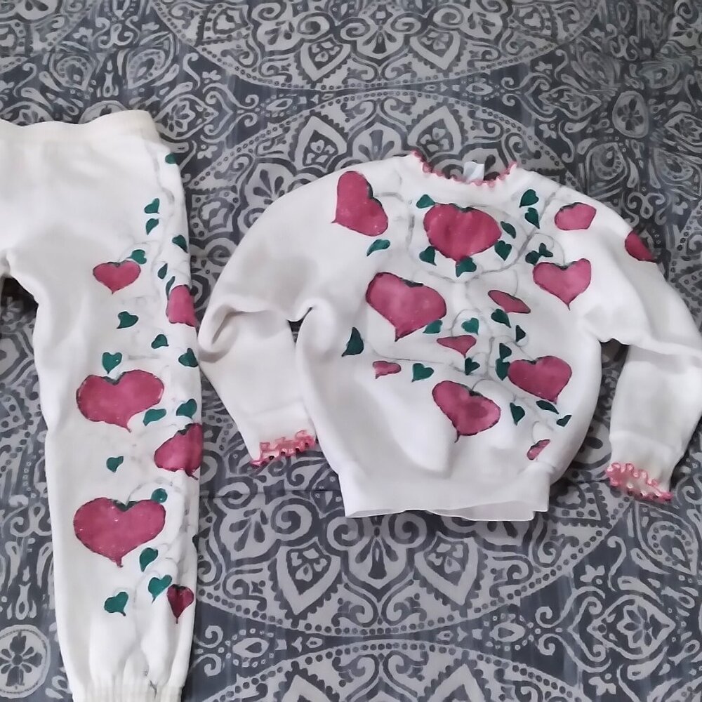 Vintage Handmade Heart Sweatshirt and Pants - 1989-90